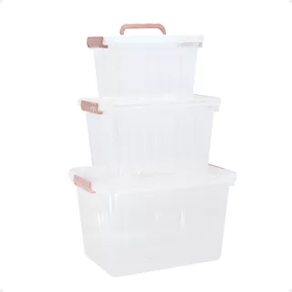 2 Sets X3 Cajas Organizadoras Plastico Apilable Con Manija 