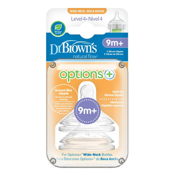 Dr Brown's : Tetina De Silicona Option+ X2 Boca Ancha 9m 