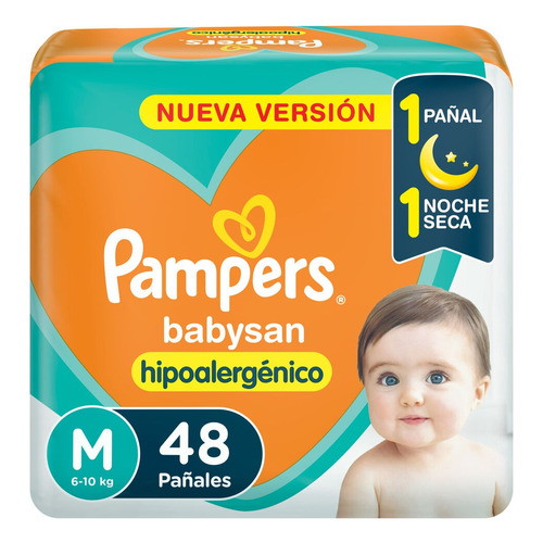 Pampers Babysan Hipoalergénico, Pañales Desechables Talle M 48 Unidades