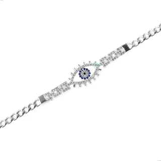 Pulseira Ice Cuban Grumet Olho Grego Cravejado Em Prata 925