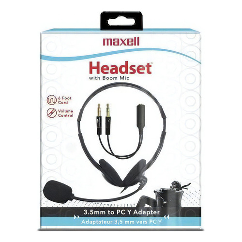 Auriculares Maxell Con Micrófono Boom Ajustable Y Adaptador Color Negro