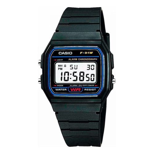 Reloj pulsera Casio Collection F-91WG-9QDF-SC de cuerpo color negro, digital, para hombre, fondo gris, con correa de resina color negro, dial negro, minutero/segundero negro, bisel color negro y hebilla simple