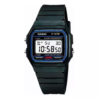 Reloj Pulsera Casio Collection F-91wg-9qdf-sc De Cuerpo Color Negro, Digital, Para Hombre, Fondo Gris, Con Correa De Resina Color Negro, Dial Negro, Minutero/segundero Negro, Bisel Color Negro Y Hebil