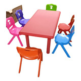 Mesa Roja Con 6 Sillas Para Niños Inicial Escolar Colegio 