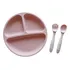 Set Plato + Cubiertos Silicona Bebe Con Ventosa Rosa Pálido Lisa Liso
