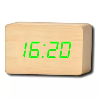 Reloj De Mesa  Despertador  Digital Mas Accesorios Reloj Digital Madera  Color Madera/verde 
