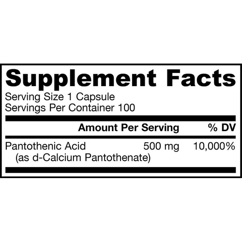 Acido Pantotenico Vitamina B5 500mg 100caps Pantothenic Acid