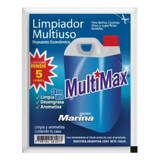 Limpiador Desodorante Pisos Multimax Diluir Rinde 5 Litros Fragancia Marina