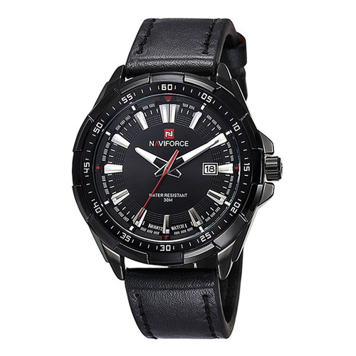 Reloj pulsera Naviforce NF9056 con correa de cuero color negro
