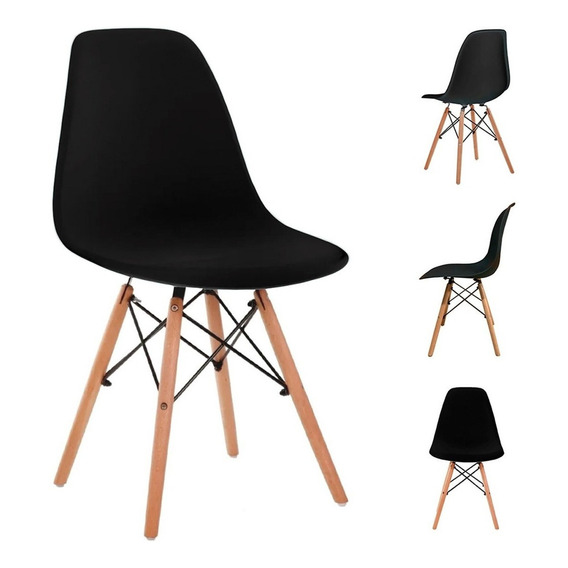 Silla de comedor Stay Elit Eames, estructura color negro, 4 unidades