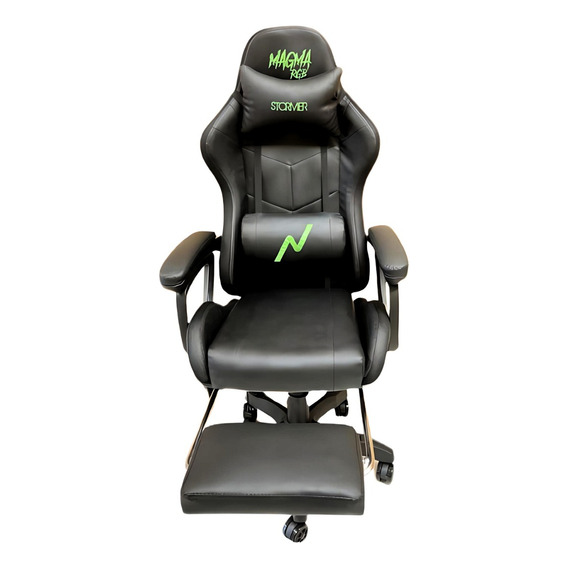 Silla Gamer Masajeadora Luces Rgb Sillon Pc Ofici Noga Magma Color Negro Material del tapizado Cuero sintético