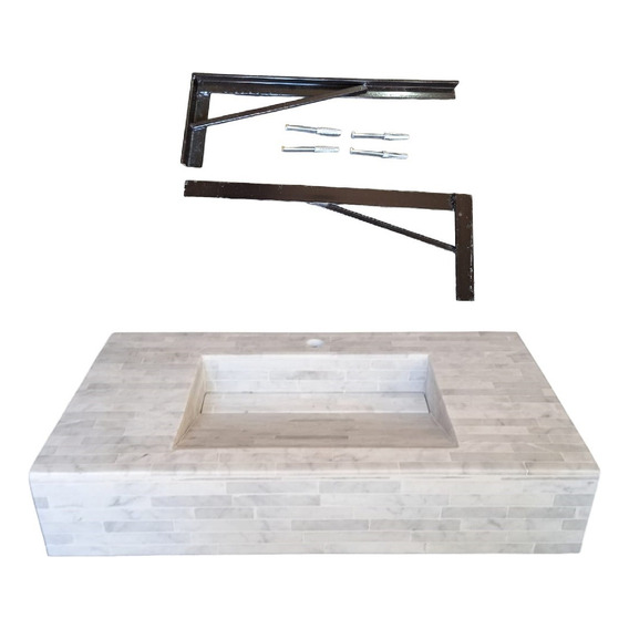 Mesada Bacha Mármol Carrara 80x45 Cm Colgante Con Ménsulas