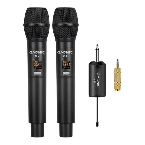 Set Microfono Inalambrico Gadnic X2 Canales Uhf Profesional Color Negro