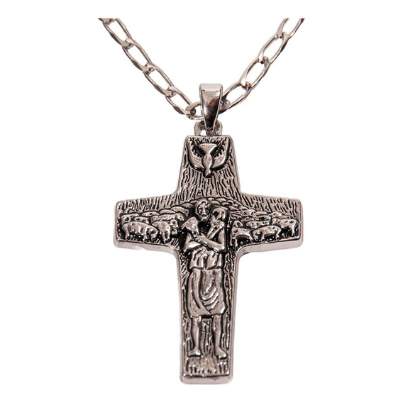 Cruz Del Buen Pastor Papa Francisco Oro 18k - Platino Grande