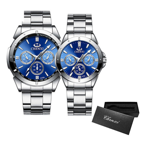 Reloj Chenxi De Cuarzo Luminoso De Lujo Para Parejas De 2 Pi Color Del Fondo Plateado/azul