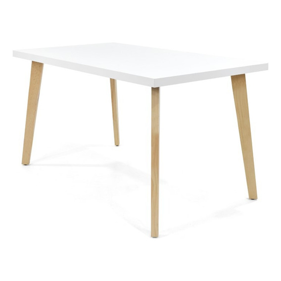 Mesa De Comedor Ginebra 6p Tapa Blanco Patas Natural