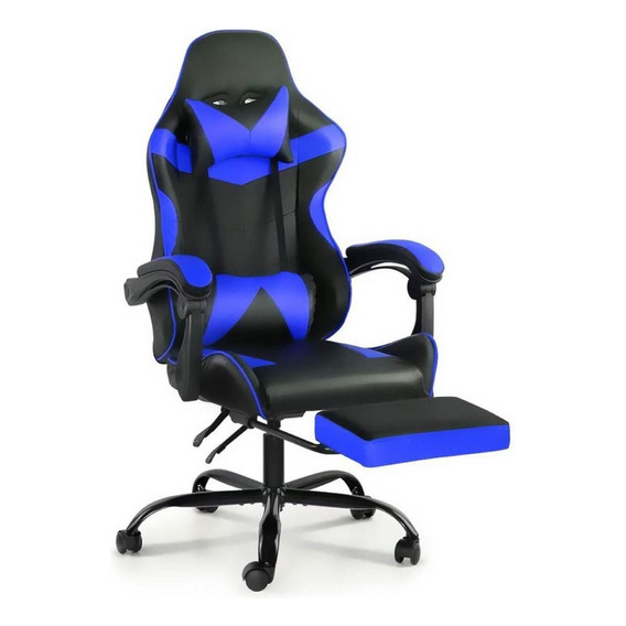 Silla Gamer Ergonómica Reclinable Respaldo Alto Y Reposa Pie Color Azul