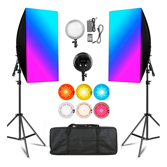 Kit De Iluminación Softbox 30w Fotografía Weifeng Led-30rgb