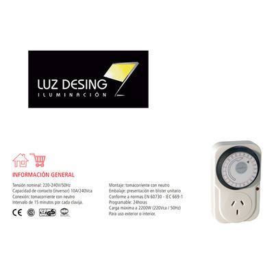 Timer Mecanico Reloj Programable Enchufable Luz Desing