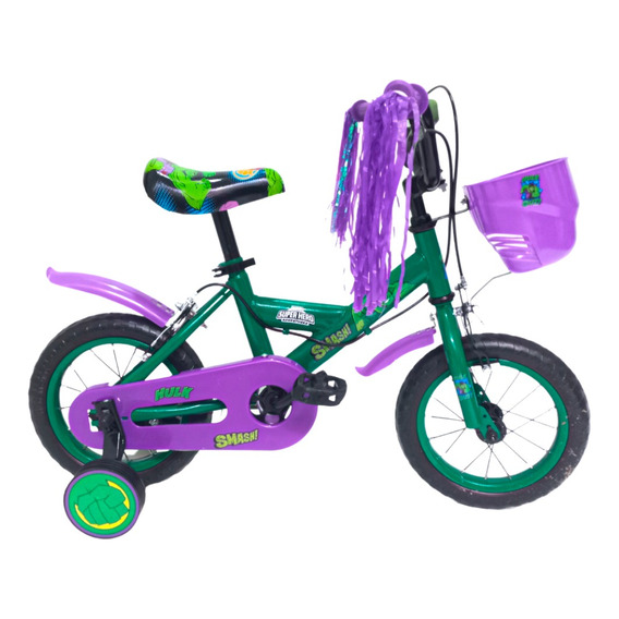 Bicicleta Rodado 12 Infantil Disney Hulk Con Rueditas 