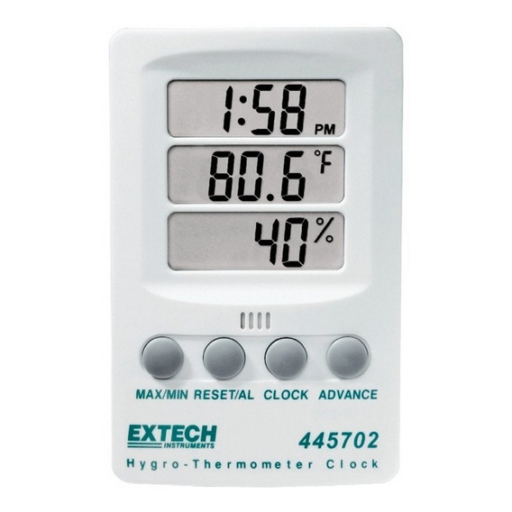 Higrotermómetro Con Reloj Temperatura Humedad Extech 445702