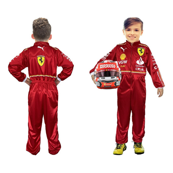 Disfraz De Piloto De Carreras - Uniforme Ferrari - Disfraces De Piloto F1 - Disfraz Leclerc Disfraces Formula 1 Overol Carlos Sainz Disfraz Piloto F1