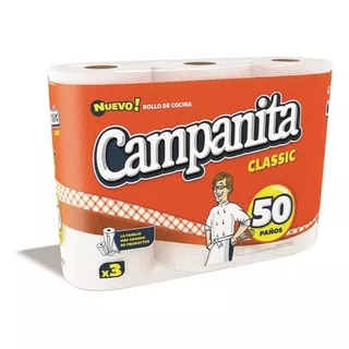 Rollo Cocina Classic Campanita 3 X 50 Paños X 10 Unid