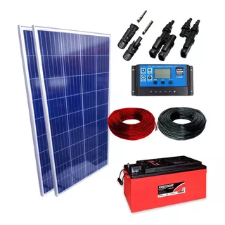 Kit 2 Placa Solar 150w Controlador 30a Lcd Bateria 240ah