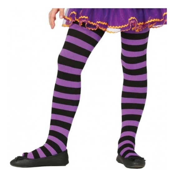 Panty Niña A Rayas Morado/ Negro Talla 6-8