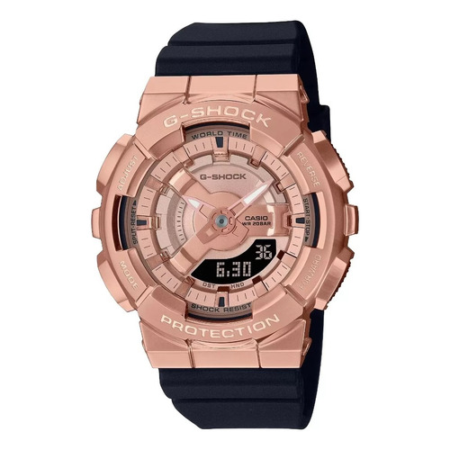 Reloj Casio Gm-s110pg-1a G-shock Original Dama E-watch Color de la correa Negro Color del bisel Oro rosa Color del fondo Oro rosa