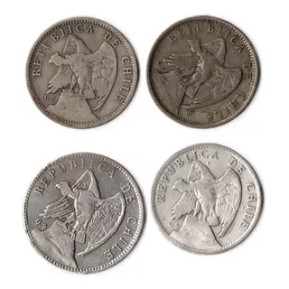 Set 4 Monedas Historica De Chile 1910 -21-25-27 De `plata