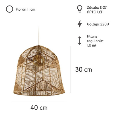 Colgante 1 Luz Amapola 40cm Kraft Vintage Apto Led E27 Deco