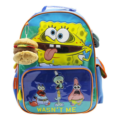 Mochila Escolar Bob Esponja Funny Color Azul Diseño De La Tela Liso