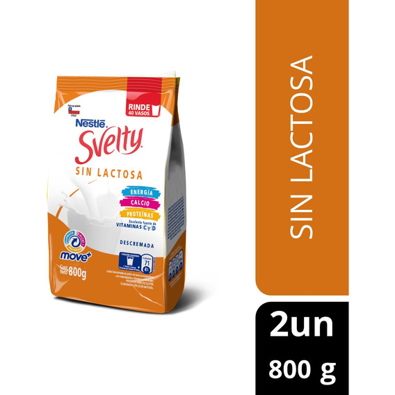 Leche En Polvo Svelty® Descremada Sin Lactosa Bolsa 800g X2