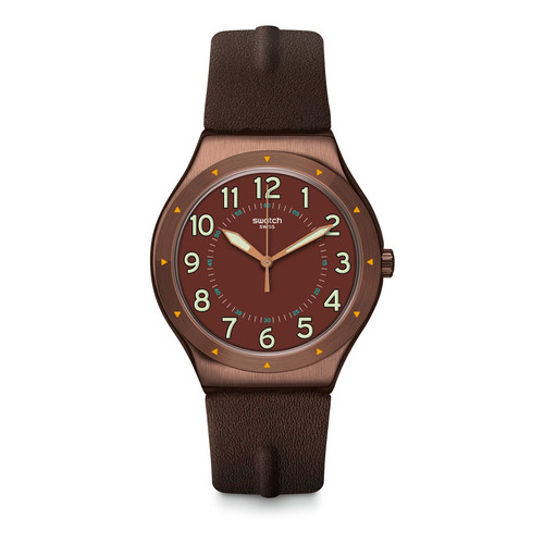 Reloj Swatch Hombre Irony Big Classic Ywc100 Copper Time Color de la malla Café Color del bisel Marrón Color del fondo Marrón/Blanco