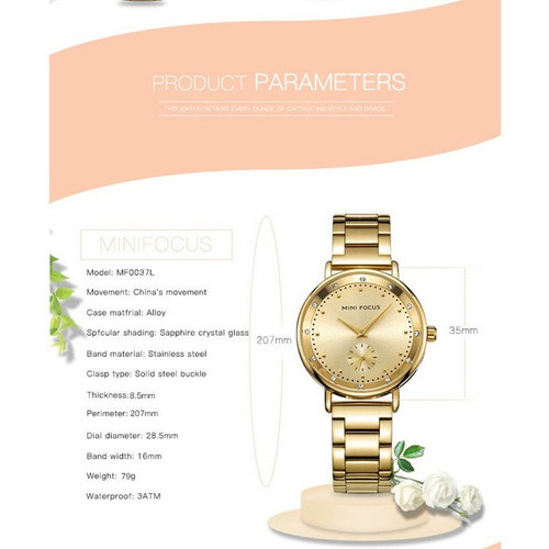 Reloj Impermeable Mini Focus De Acero Con Forma De Diamante Color De La Correa Dorado