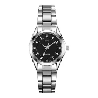 Reloj Mujer Acero Inoxidable Elegante Metal Contra Agua Cx Color De La Correa Negro