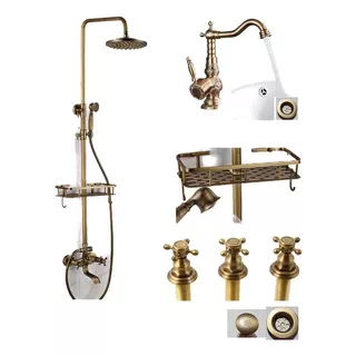 Set Baño Bronce Vintage Ducha Y Griferia Labrada Baja +bidet