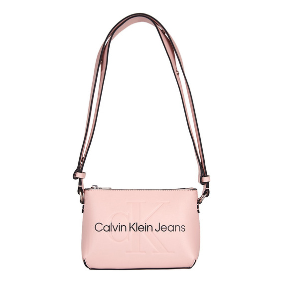 Bolsa Crossbody Calvin Klein Logo Estampado Para Mujer Acabado de los herrajes Níquel Color Pale Conch Correa de hombro Rosa Diseño de la tela Liso