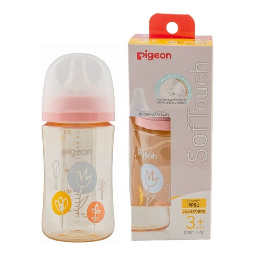 Biberón Softouch Pigeon Ppsu 240ml Flower Color Rosa Claro Biberón Softouch Pigeon Ppsu Diseño