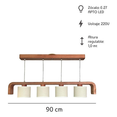 Lampara Colgante Madera Tokio 4 Luces Pantallas Apto Led Ad