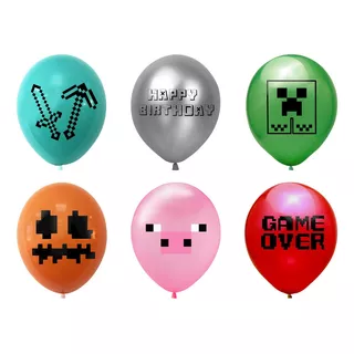 Pack 6 Globos Látex Minecraft Cumpleaños