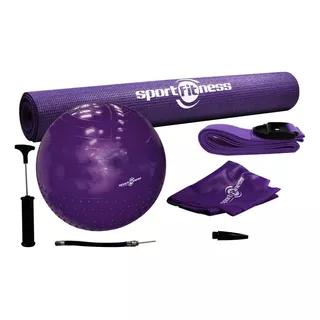 Kit Pilates Yoga Sportfitness Balon 65cm Colchoneta Terapias Color Morado