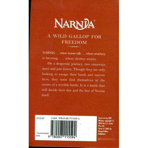 Narnia 3 - The Horse And His Boy - Lewis C.s, De Lewis, C. S.. Editorial Harpercollins, Tapa Blanda En Inglés, 2001