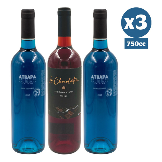 Pack Vino Azul Atrapa Cielo + Vino Chocolate 3 Botellas