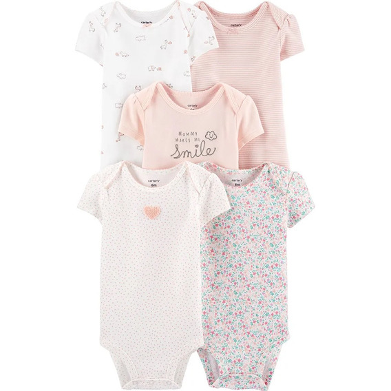 Carters Pack 5 Bodies Niña 9 Meses Estampado