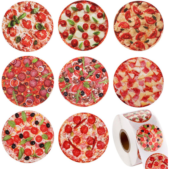 Blulu Rollo De 600 Pegatinas De Pizza Con Varios Diseños De 