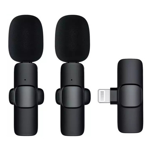 2 Micrófonos Lavalier Solapa Inalámbrico Compatible Iphone lightning Celular K9 Color Negro