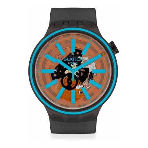 Reloj Swatch Big Bold Fire Taste - So27b112 - 47 Mm Color de la malla Gris Color del bisel Gris Color del fondo Azul