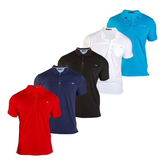 5 Playeras Tipo Polo Slim Fit Tela Stretch Para Hombre